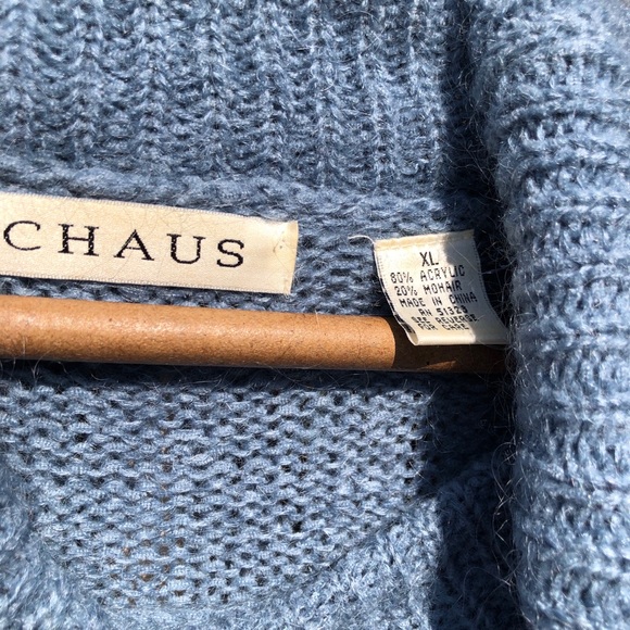 Chaus Oversized Blue Mohair Sweater Cable Knit Tassel Collar XL - Picture 5 of 10